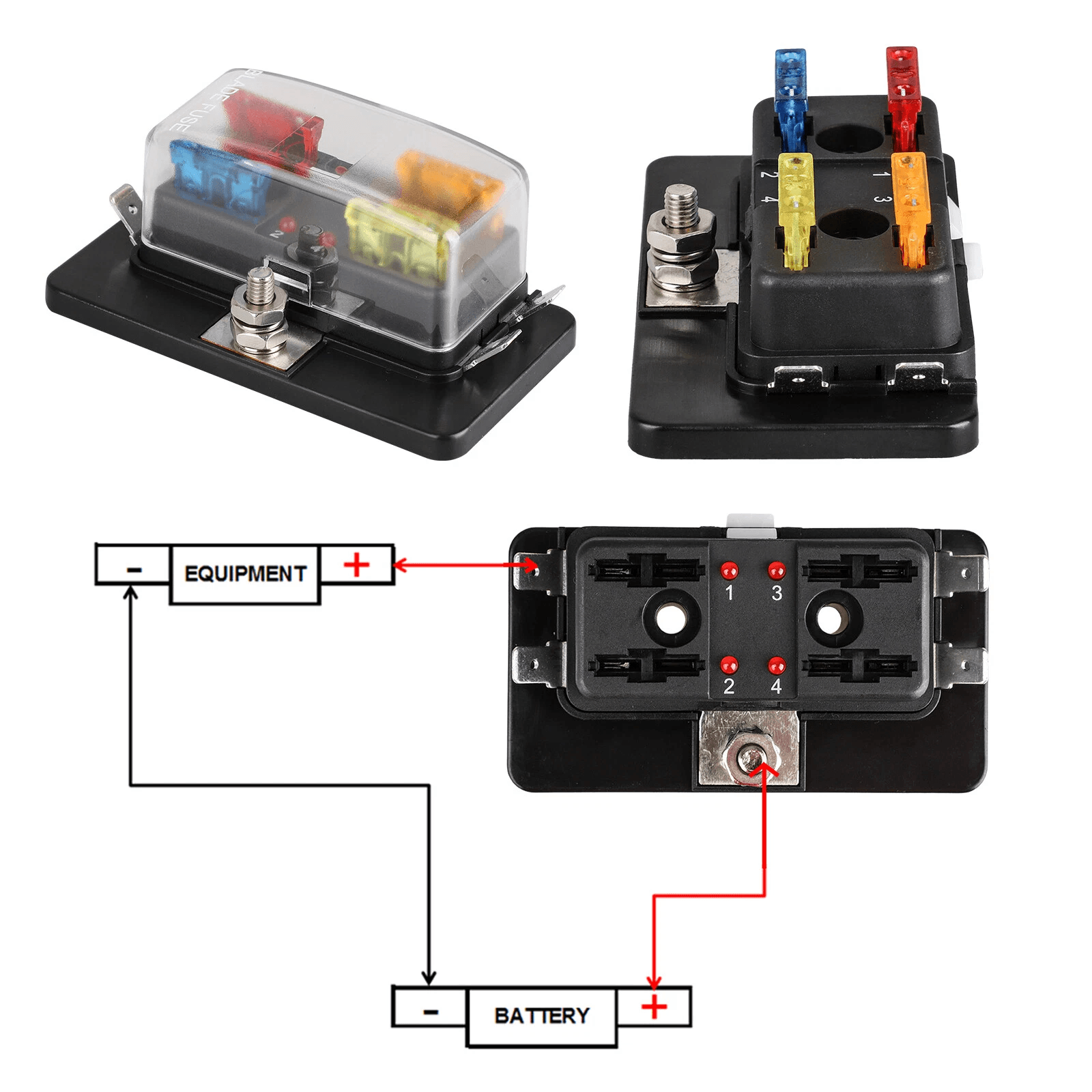 4Way Blade Fuse Box Holder With LED Indicator For 12V24V Automotive Marine RV And Boat Applications 6