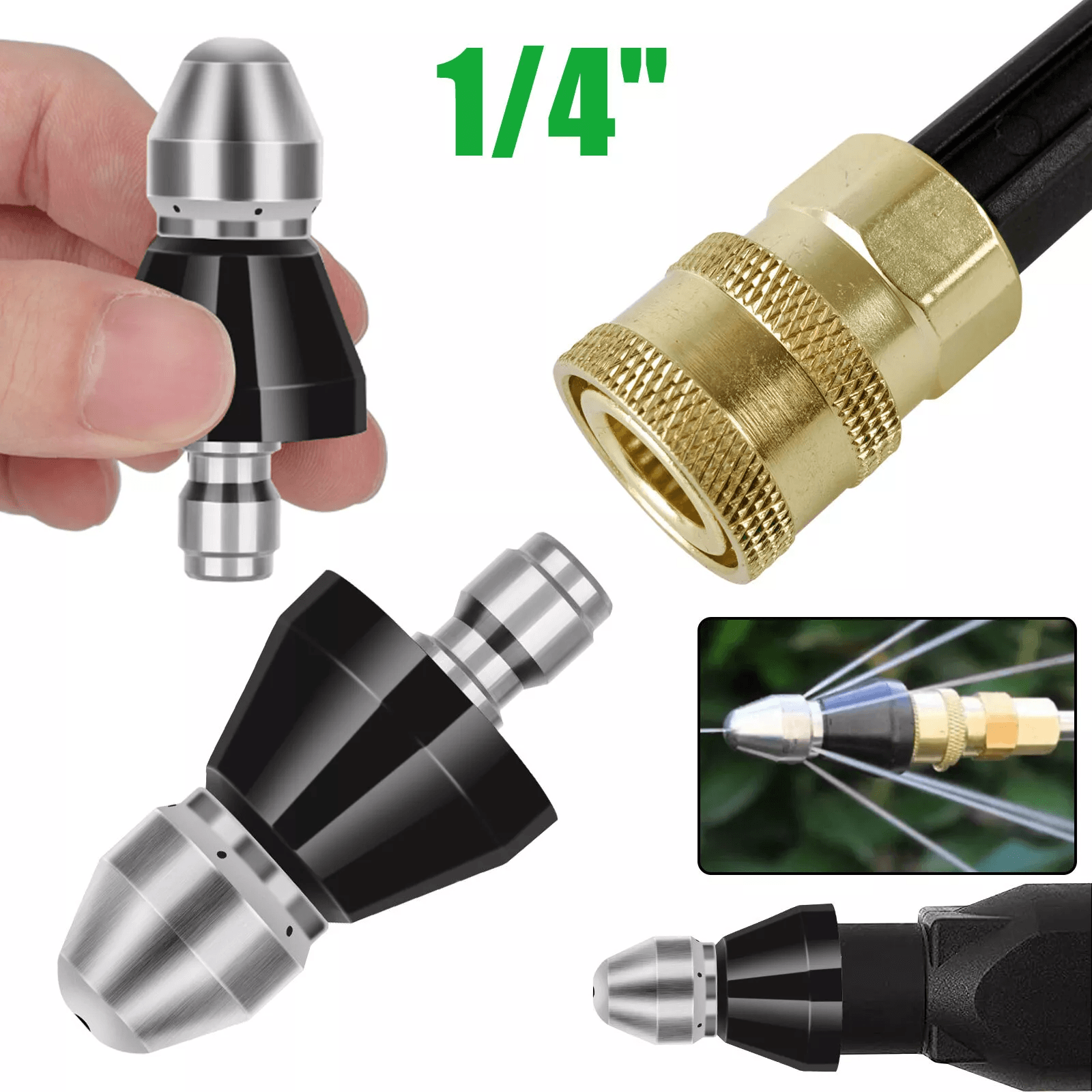 High-Pressure Sewer Cleaning Nozzle, Pipe Cleaner with Quick Connect