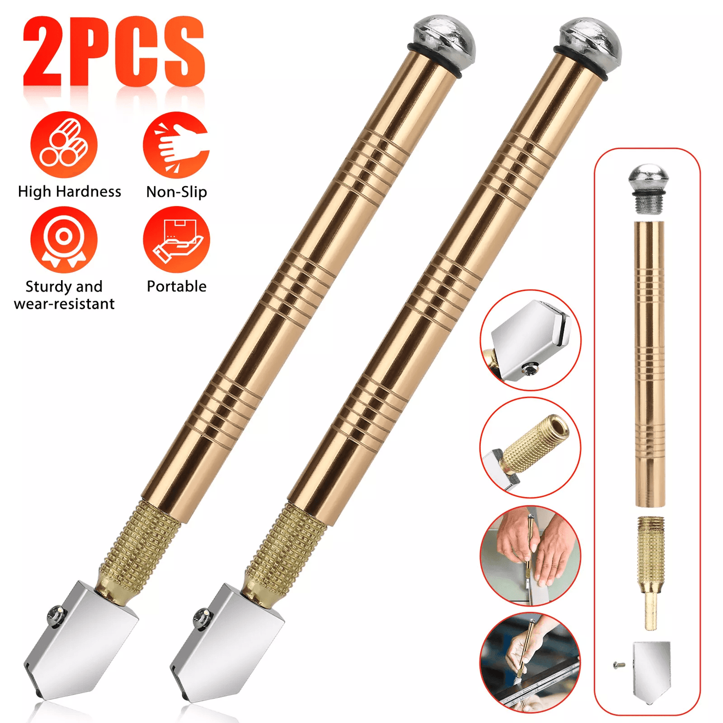 2Pcs Professional Glass Cutter Set Precision Metal Carbide Tools with Anti-Skid Handle for DIY, Tiles, Mirrors, Mosaics