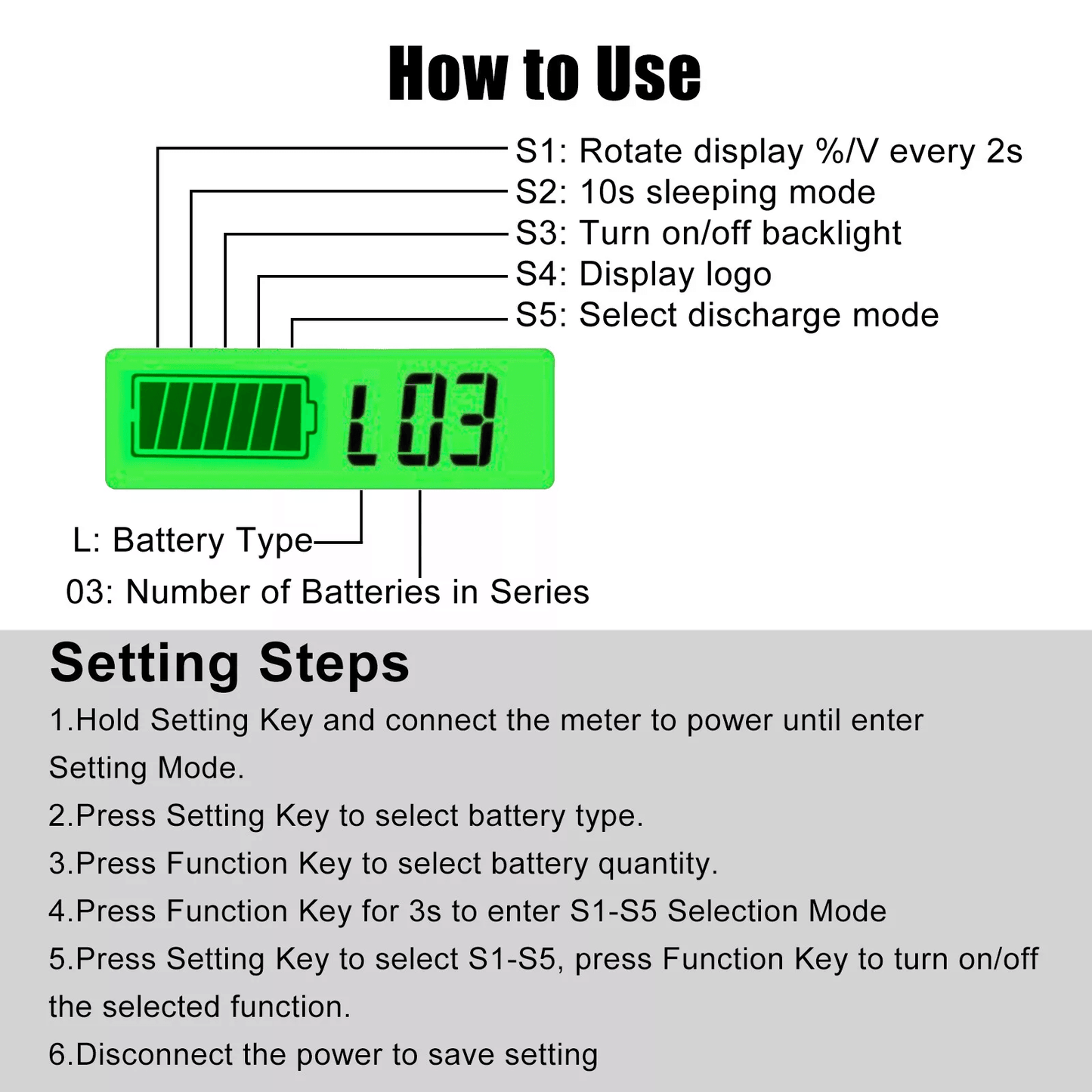 12V24V36V48V Battery Status Charge Digital Indicator Monitor Meter Gauge MultiVoltage Green Backlig 3