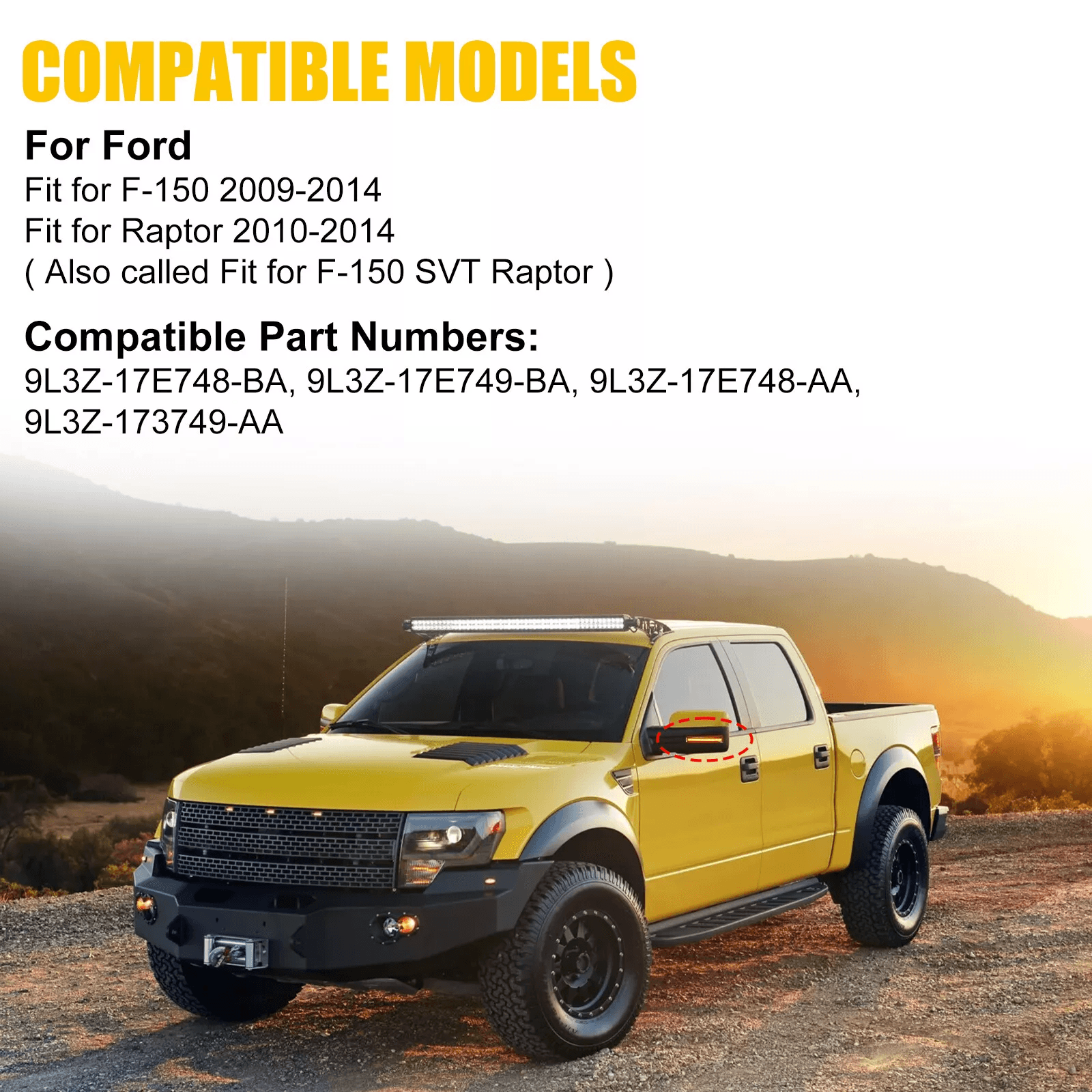Sequential LED Side Mirror Turn Signal Light For Ford F150 Raptor Smoked Lens Amber SMD Lights Wate 3