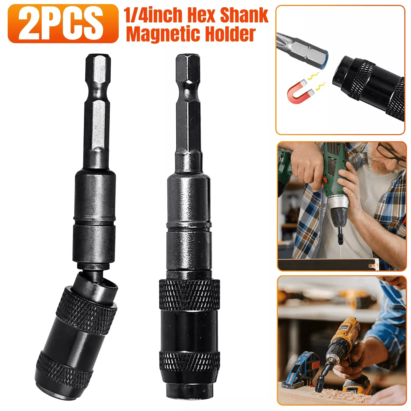 Magnetic Swivel Bit Tip Holder, Shank Impact Pivoting Drill Accessory, Hex Quick-Change Adapter for Cordless Drivers
