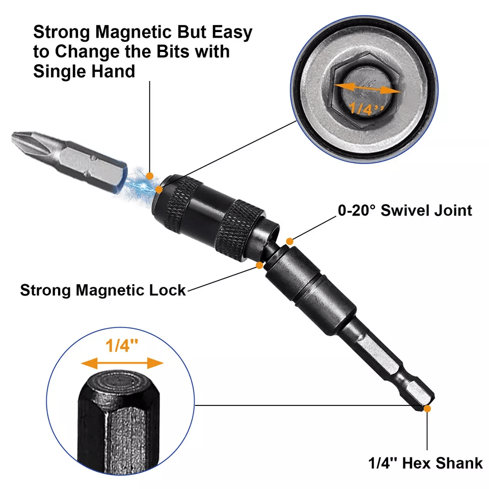 Magnetic Swivel Bit Tip Holder Shank Impact Pivoting Drill Accessory Hex QuickChange Adapter For Co 8