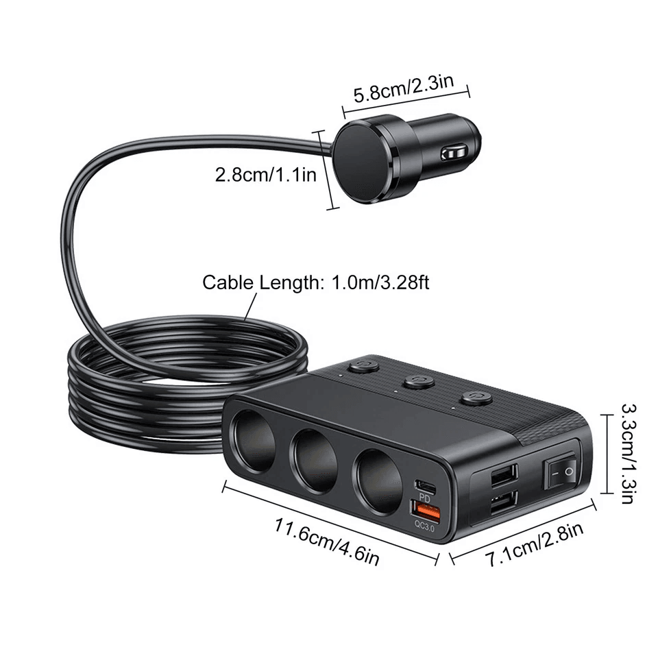 Car Cigarette Lighter Socket Splitter Power Adapter With Quick Charge USB Ports 5