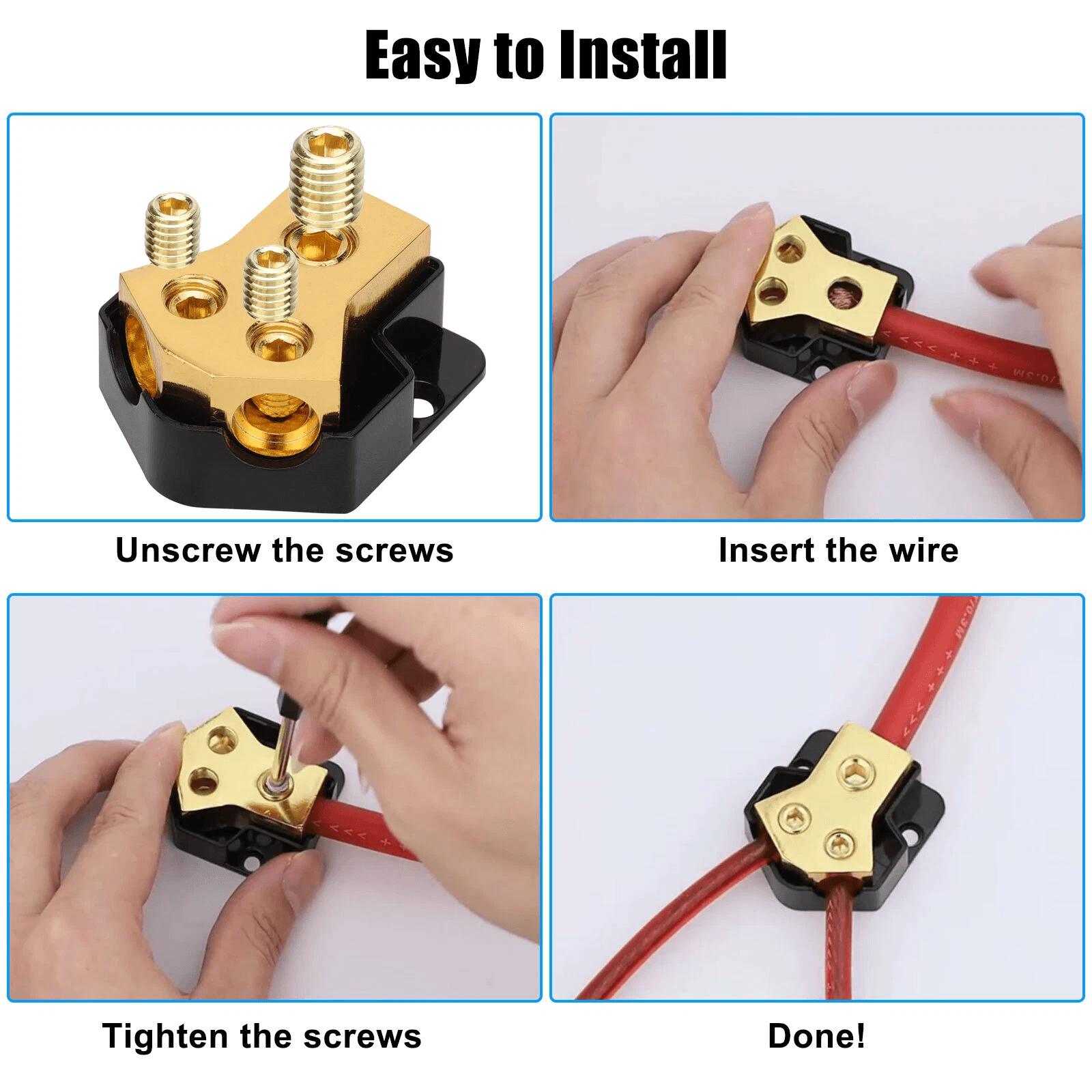 Car Audio Splitter Amp Power Distribution Block 024 Gauge In 468 Gauge Out 2Way Ground Terminal For 2