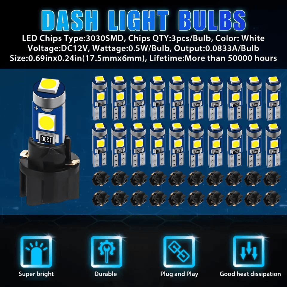 White SMD LED Instrument Panel Dash  Gauge Light Bulbs Set With Sockets Cluster Bulbs For Car Inter 5