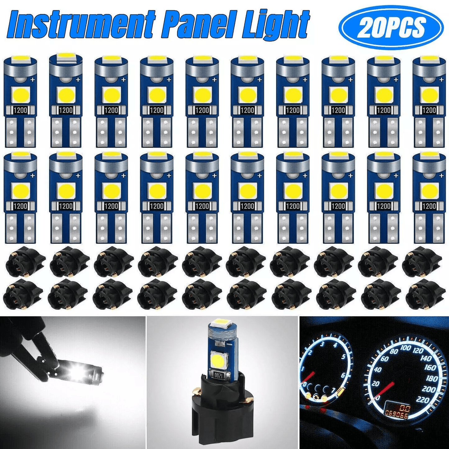 White SMD LED Instrument Panel Dash & Gauge Light Bulbs Set with Sockets, Cluster Bulbs for Car Interior