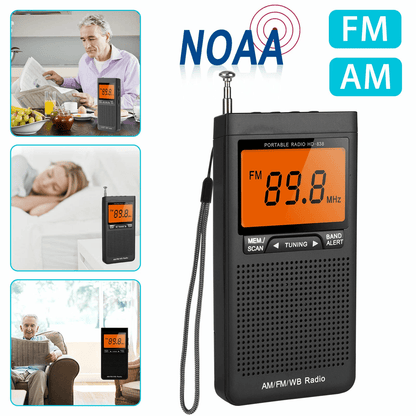 AM FM Weather Band Radio, Emergency Pocket Auto-Search Receiver with LCD Display