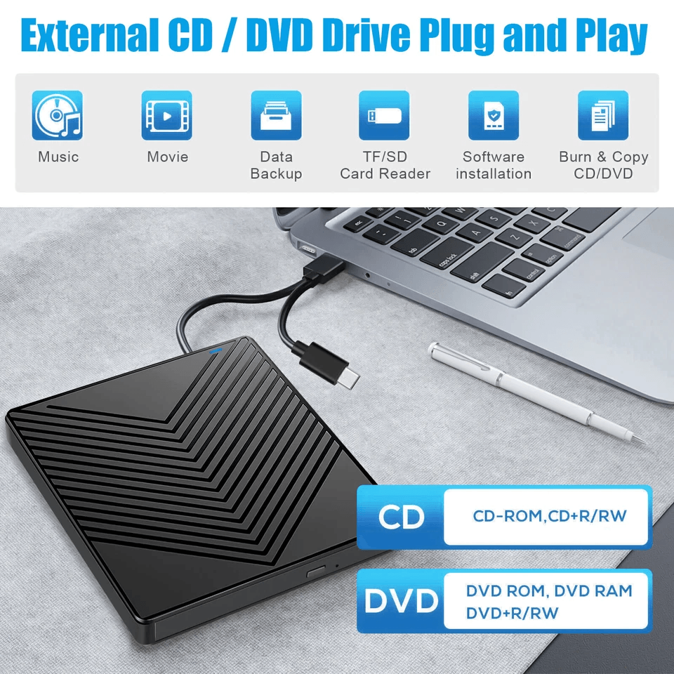 USB External CD DVD Drive Burner Writer For Windows 1011 PC 2