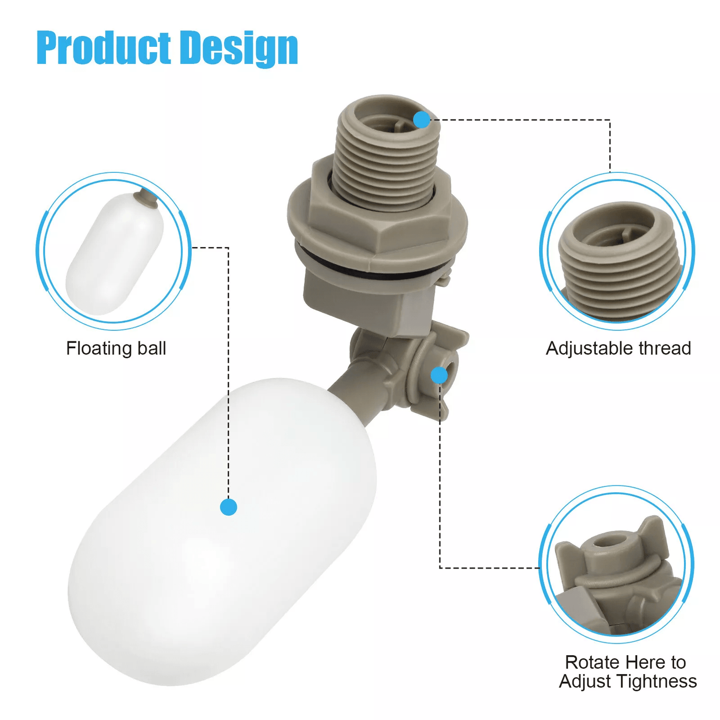 4x Water Float Valve Adjustable Arm 12 Automatic Fill Stop  Plastic Water Filter Float Valve For Ta 4