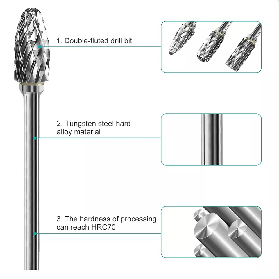Tungsten Carbide Rotary Burr Set Shank Die Grinder Carving Bits Kit 1
