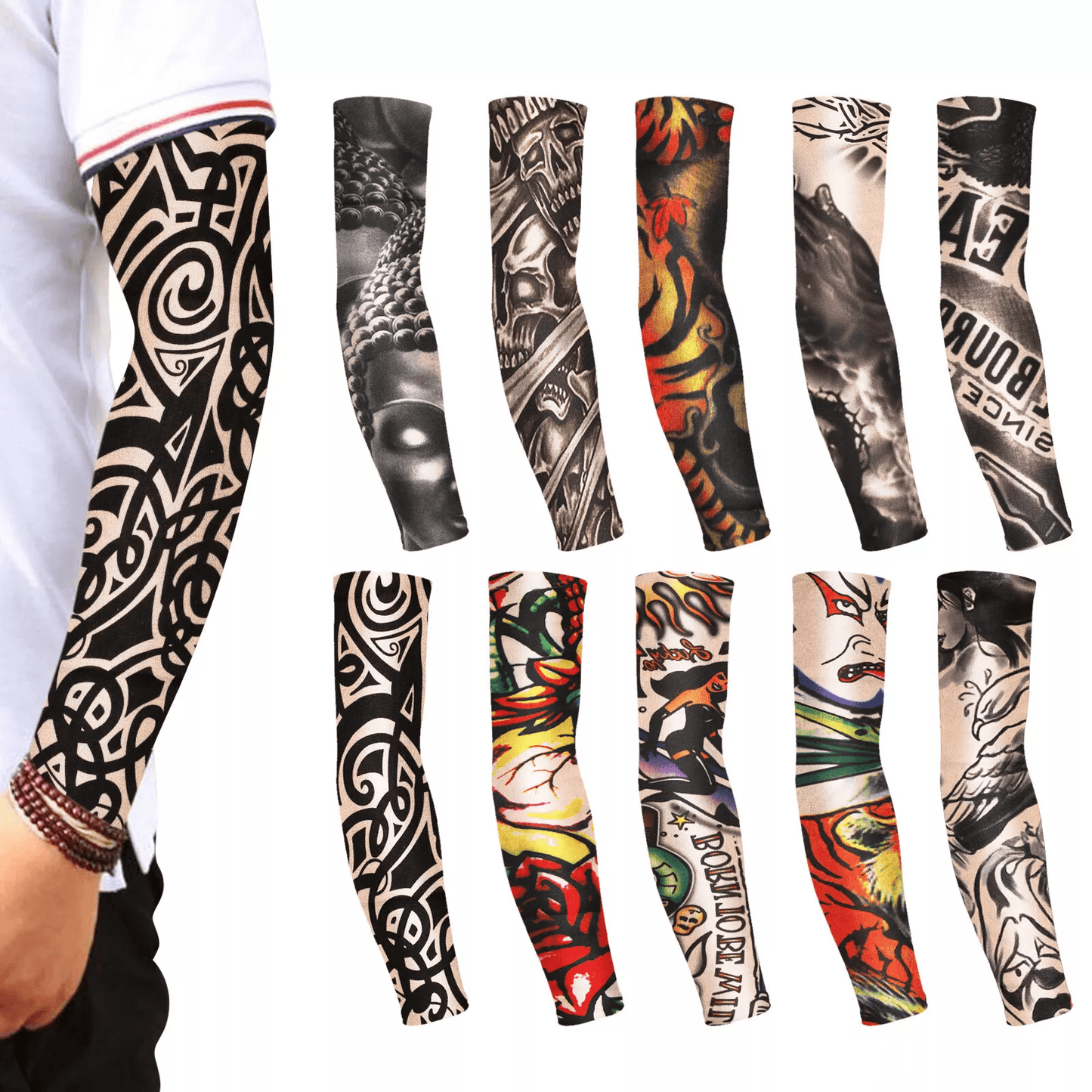 10 PCS Tattoo Cooling Arm Sleeves UV Sun Protection for Men & Women – Sports Compression Sleeve for Basketball, Golf, Ru