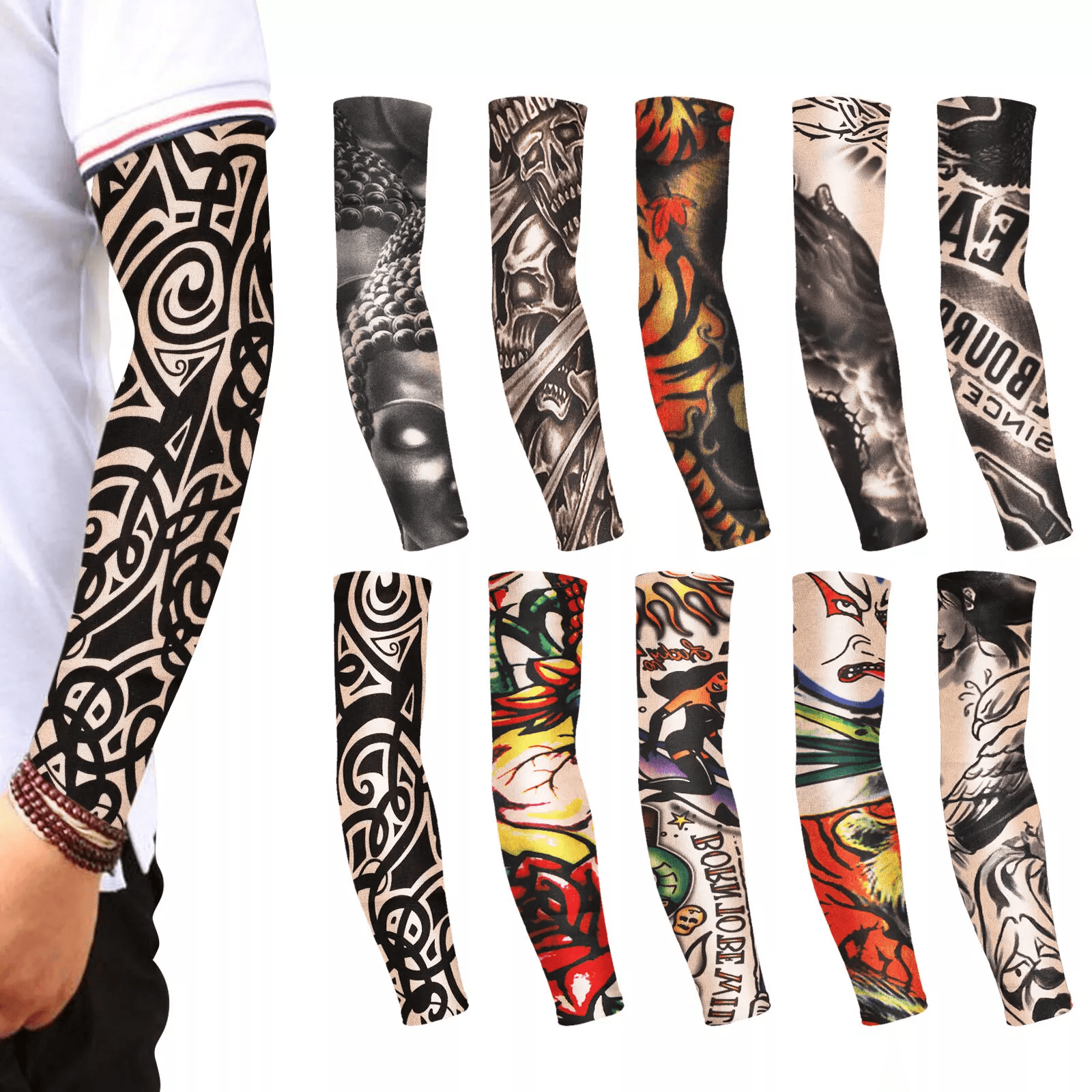 10 PCS Tattoo Cooling Arm Sleeves UV Sun Protection for Men & Women – Sports Compression Sleeve for Basketball, Golf, Ru