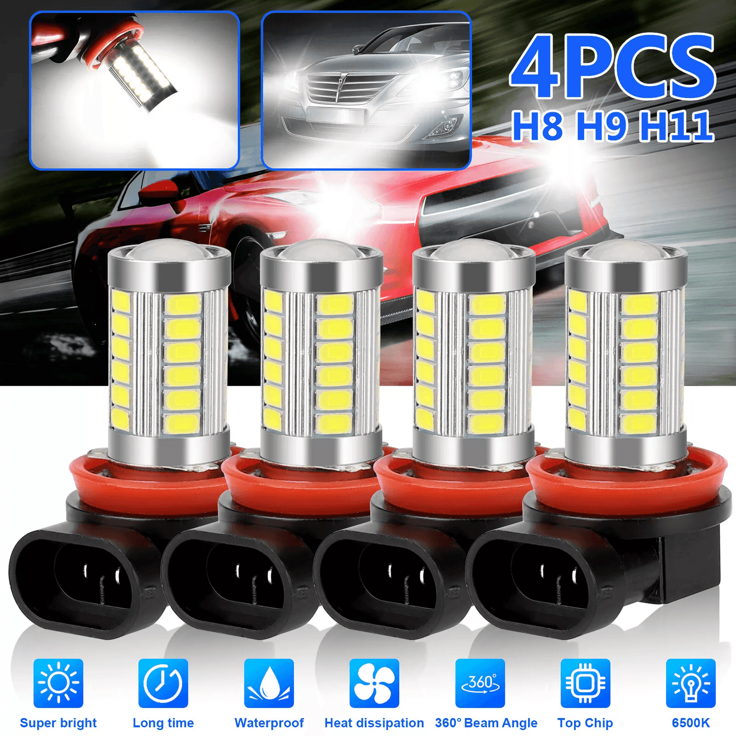 LED Fog Light Bulb 6500K White Anti-Fog Bright Driving Lamp