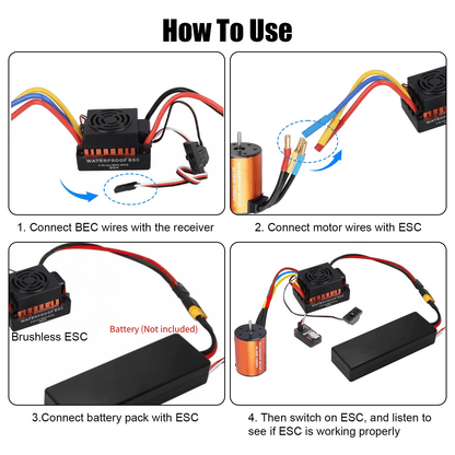 Brushless Motor Waterproof 3650 4300KV Upgrade With 60A ESC Combo For RC Car Truck High Torque Heat 5