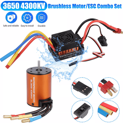 Brushless Motor Waterproof 3650 4300KV Upgrade with 60A ESC Combo for RC Car Truck High Torque Heat-Resistant Design