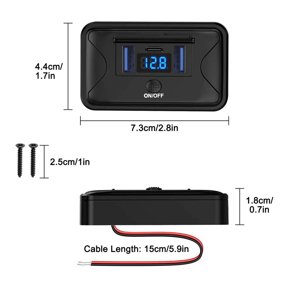 Dual USB QC  PD Car Charger Socket With OnOff Switch Fast Charging Power Outlet For Car RV Boat 5