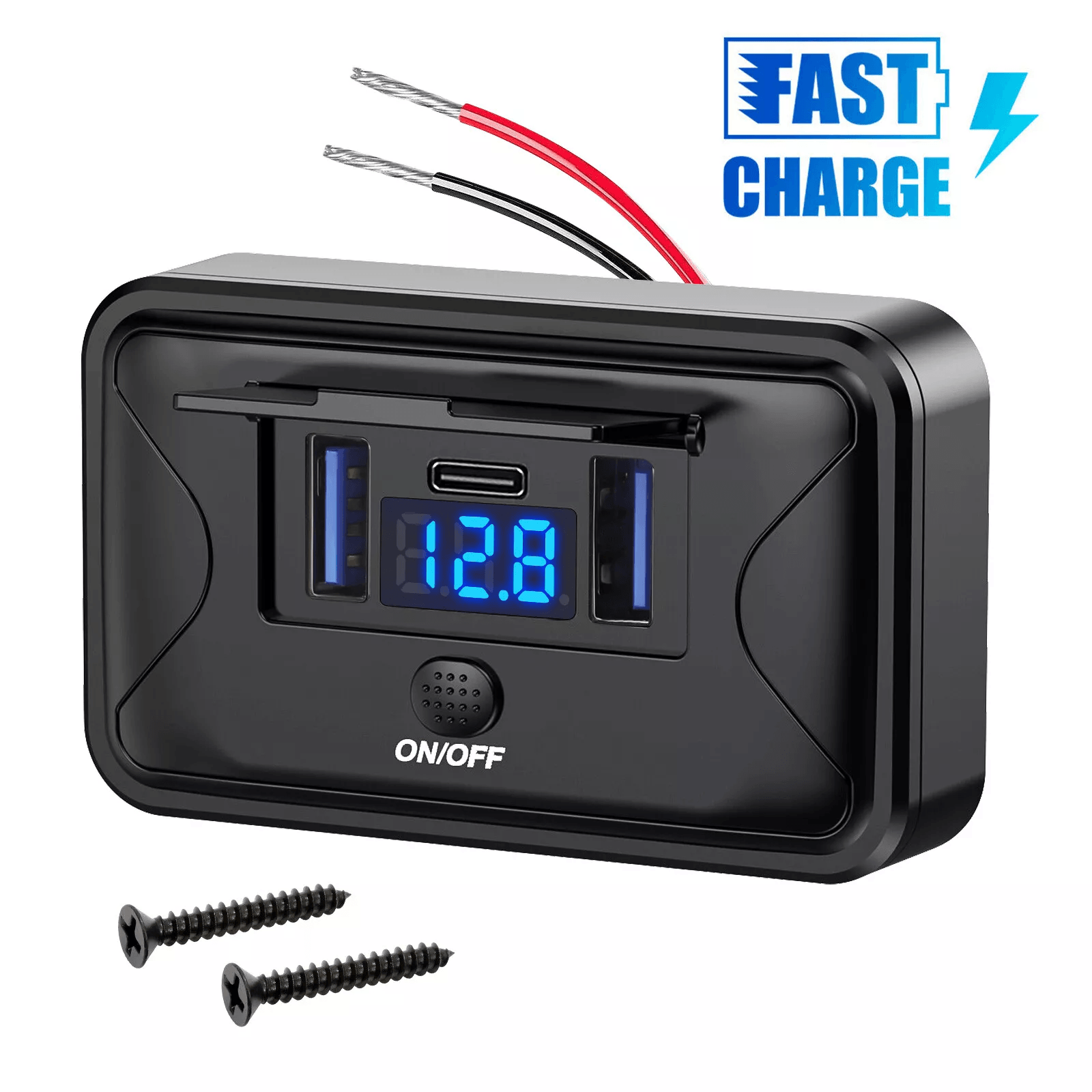 Dual USB QC & PD Car Charger Socket with On/Off Switch, Fast Charging Power Outlet for Car, RV, Boat