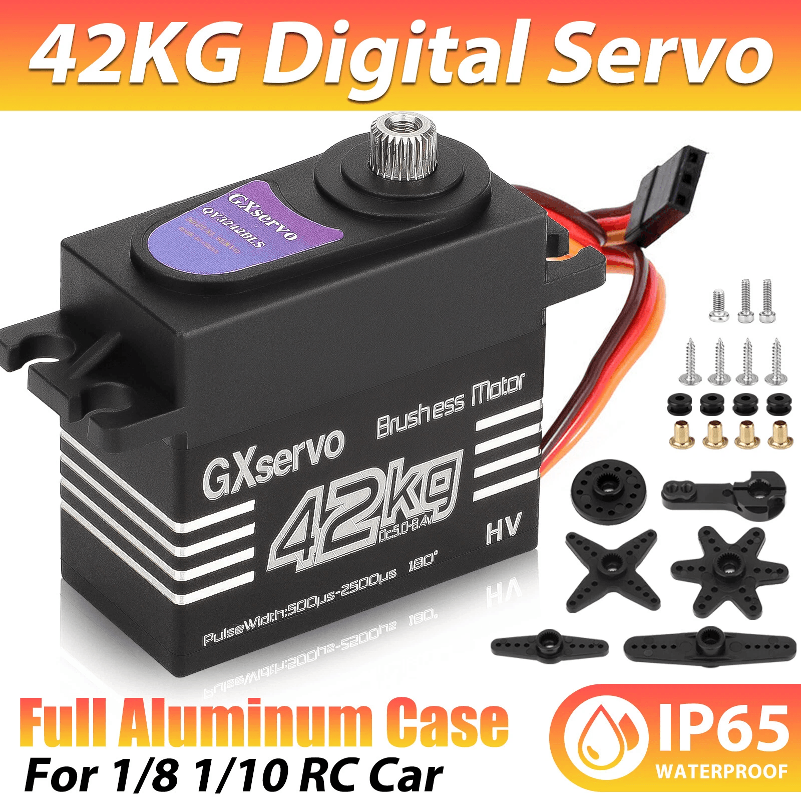 42KG Metal Gear Waterproof Digital Servo High Torque & Speed Brushless Motor for 1/8 1/10 RC Car Truck Boat Robot
