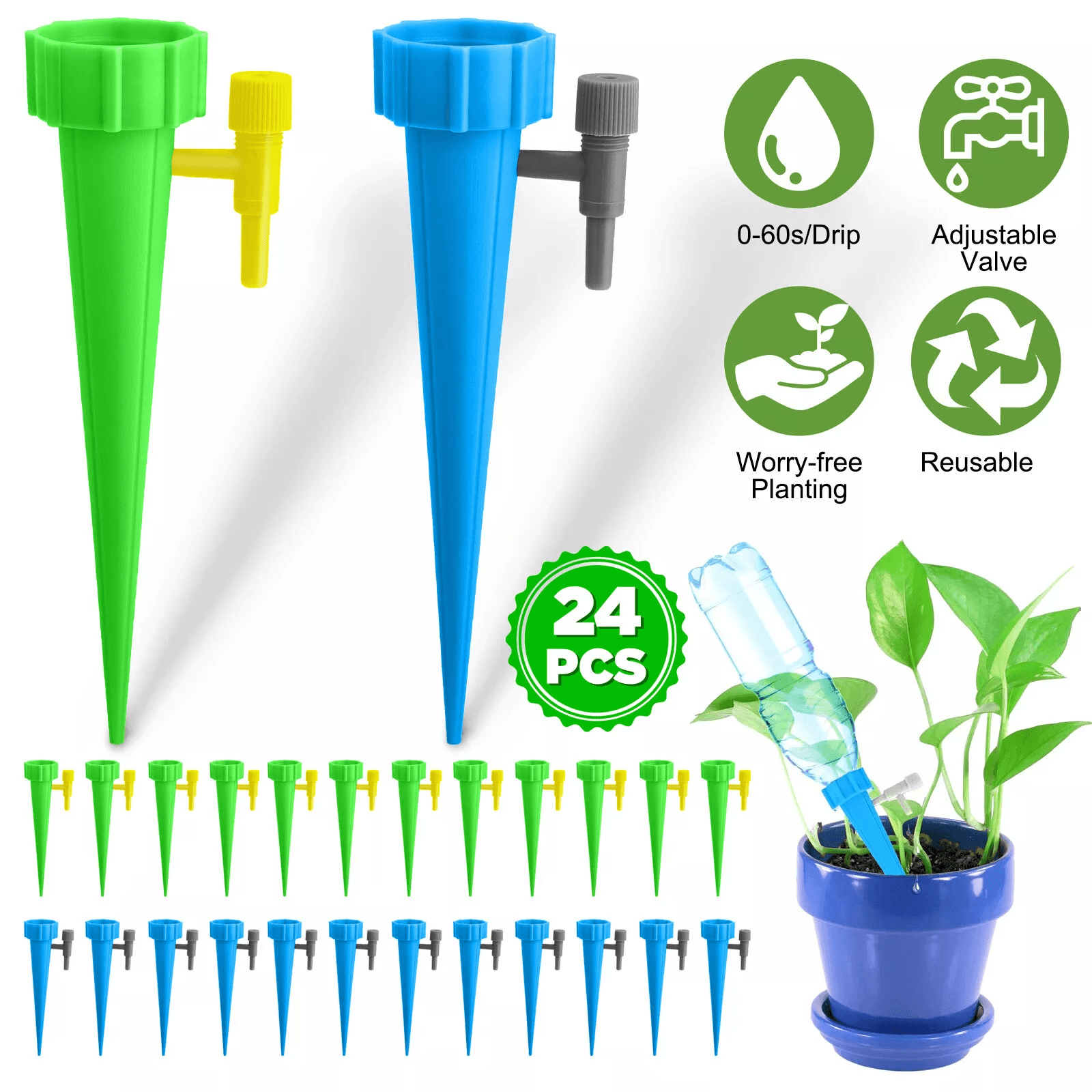 Adjustable Self Watering Spikes, Automatic Plant Irrigation Drip System for Home & Garden
