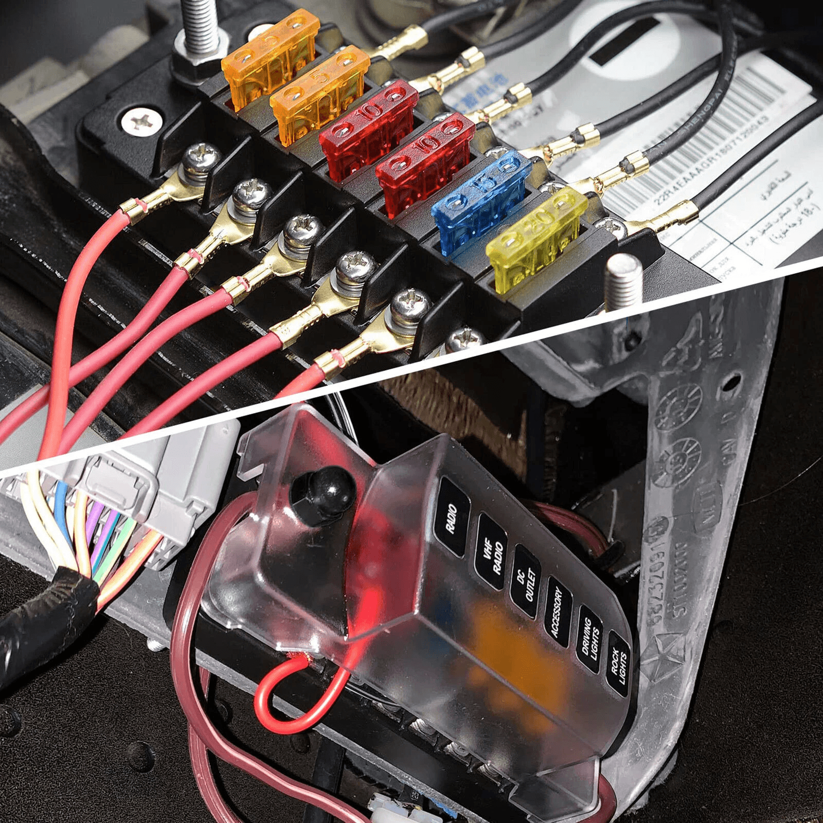Universal 6 Way Blade Fuse Block For Car Boat RV  12V 24V Auto Power Distribution Holder With Cover 1
