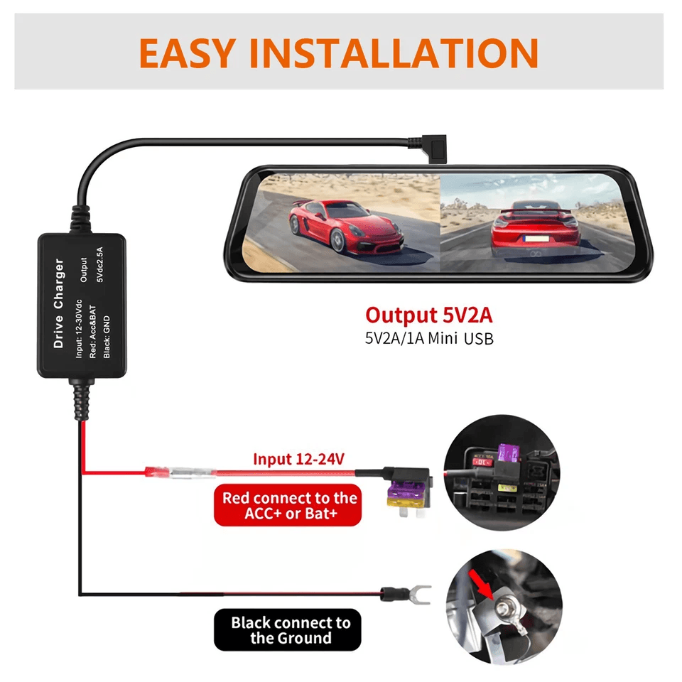 Universal Dash Cam Hardwire Kit Mini USB Cable Fuse For Car DVR Camera 1