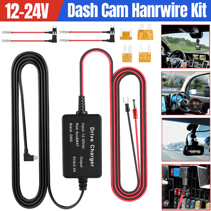 Universal Dash Cam Hardwire Kit Mini USB Cable Fuse for Car DVR Camera