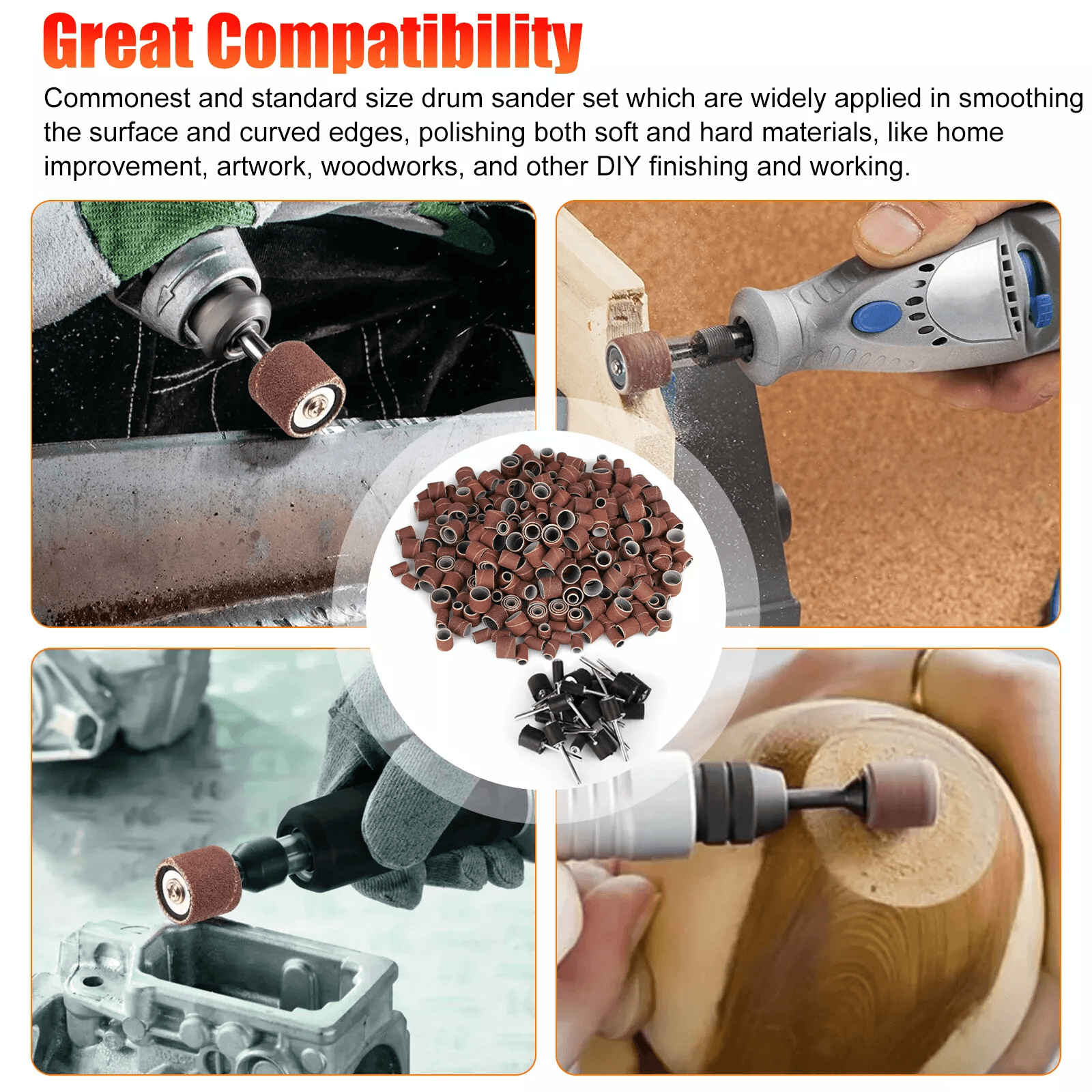 384PCS Sanding Drum Kit For Dremel Rotary Tool Nail Drill Bits Set With Mandrels Polishing Accessor 5