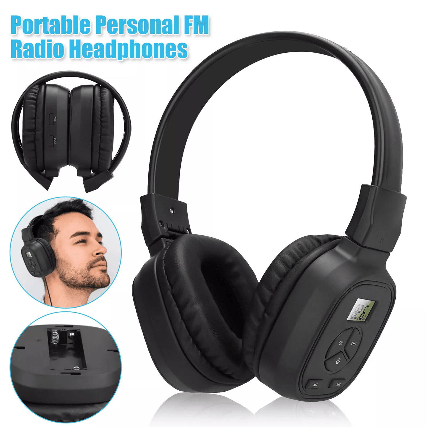 Portable FM Radio Wireless Headphones Over-Ear Stereo Foldable Headset Receiver