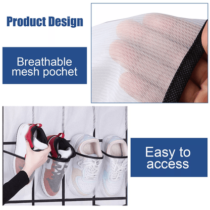 28 Grids Over Door Shoe Organizer Rack Hanging Storage Holder With Mesh Pockets For Closet Bathroom 5
