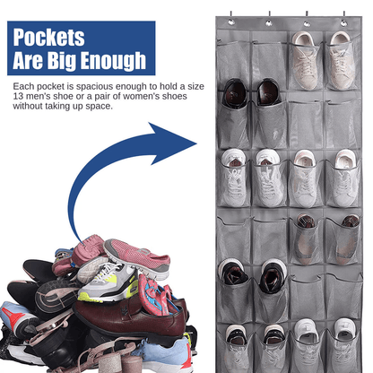 28 Grids Over Door Shoe Organizer Rack Hanging Storage Holder With Mesh Pockets For Closet Bathroom 1