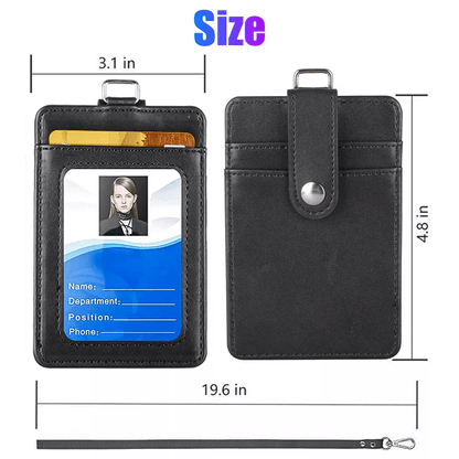 PU Leather ID Badge Card Holder With Vertical Clip  Neck Lanyard Strap Case 5