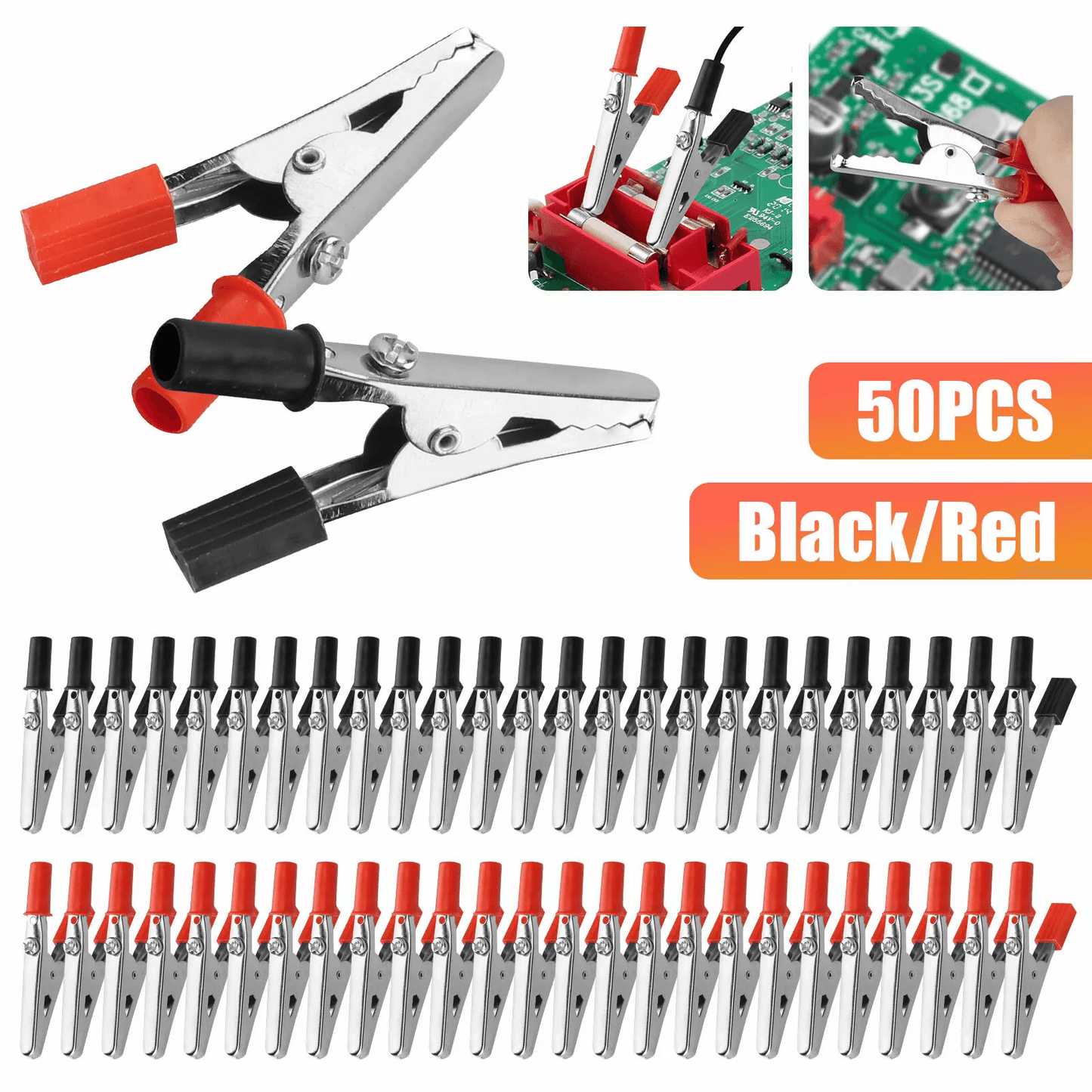 50Pcs Electrical Test Clamps Metal Alligator Clips with Red & Black Handle Bulk Wire Clamp Kit for Electrical & Lab Test
