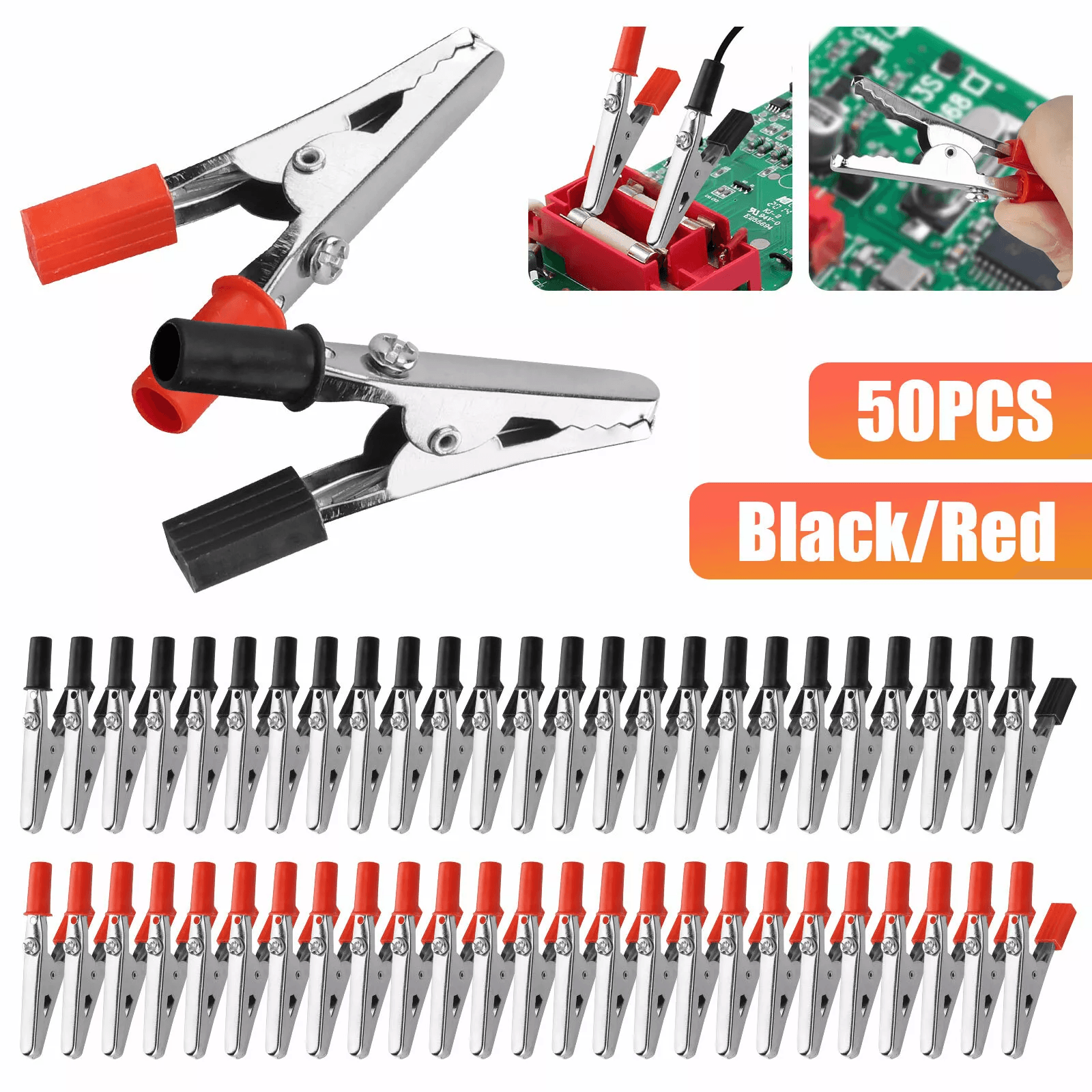 50Pcs Electrical Test Clamps Metal Alligator Clips with Red & Black Handle Bulk Wire Clamp Kit for Electrical & Lab Test