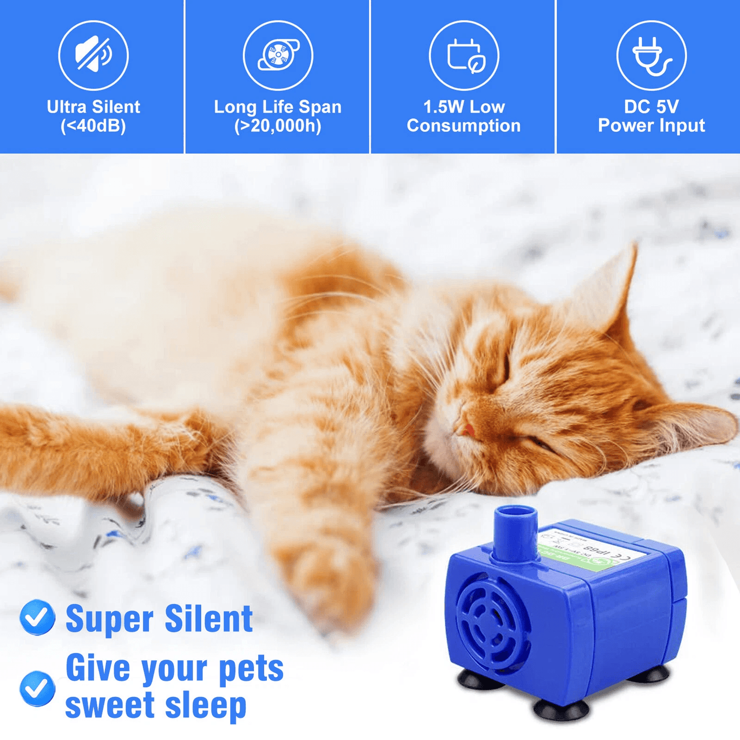USB Rechargeable Pet Water Dispenser Pump With LED Light  Silent Cat Drinking Fountain Motor For Fr 3