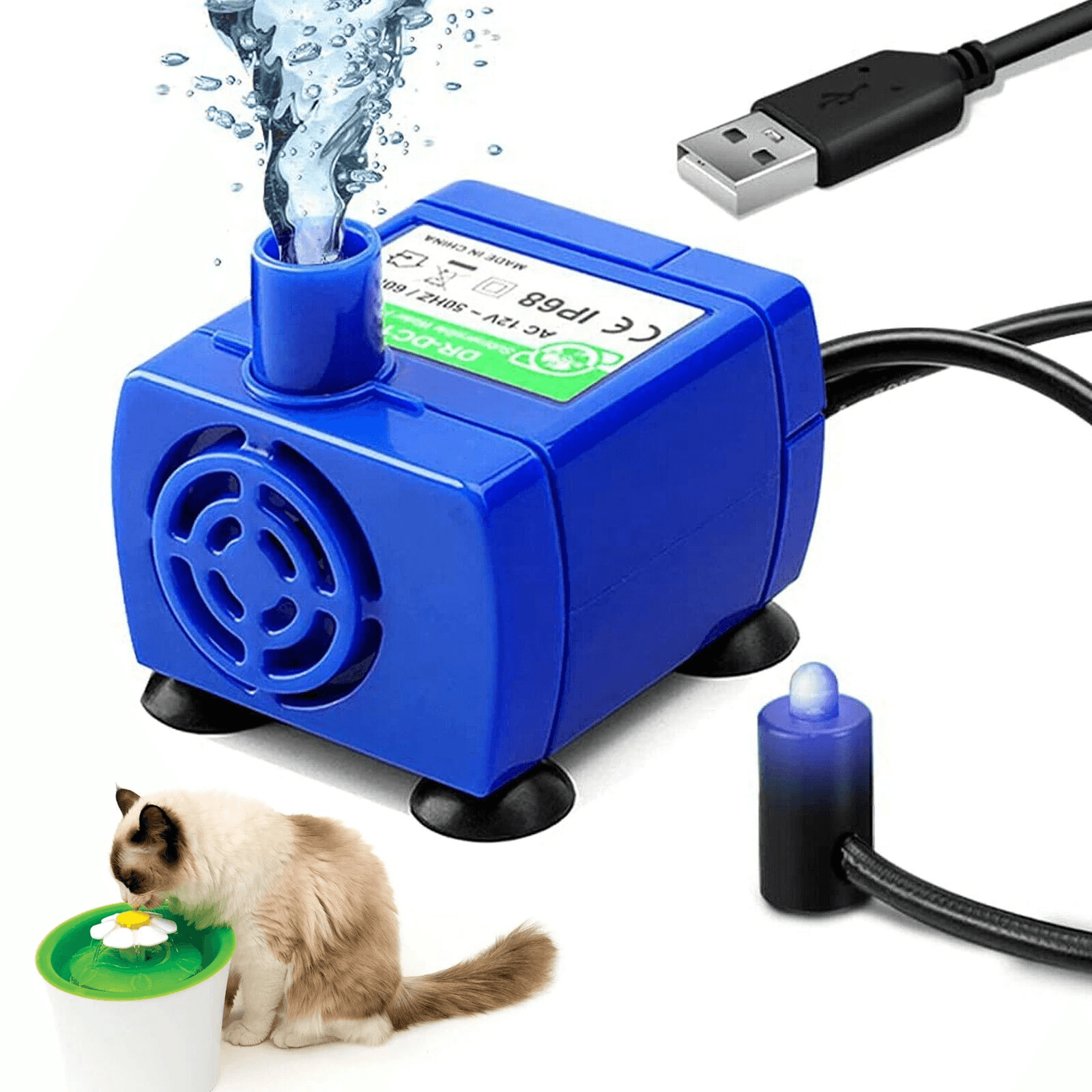 USB Rechargeable Pet Water Dispenser Pump With LED Light  Silent Cat Drinking Fountain Motor For Fr 1