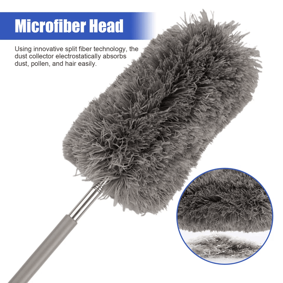 Microfiber Duster Soft Feather Cleaning Brush Extendable Stainless Steel Handle Household Dusting Tool for High Ceiling