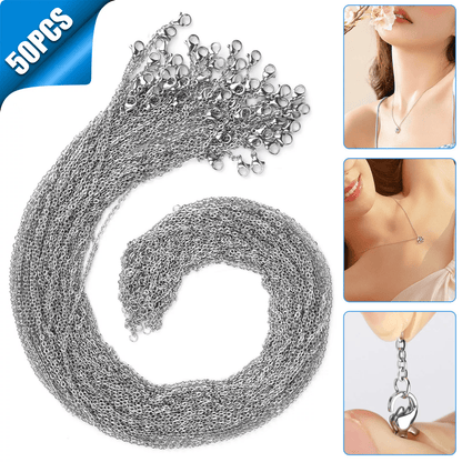 50Pcs Stainless Steel Silver Tone Chain Necklace 18" for DIY Jewelry Making, Pendant Craft, Replacement Necklace Chains