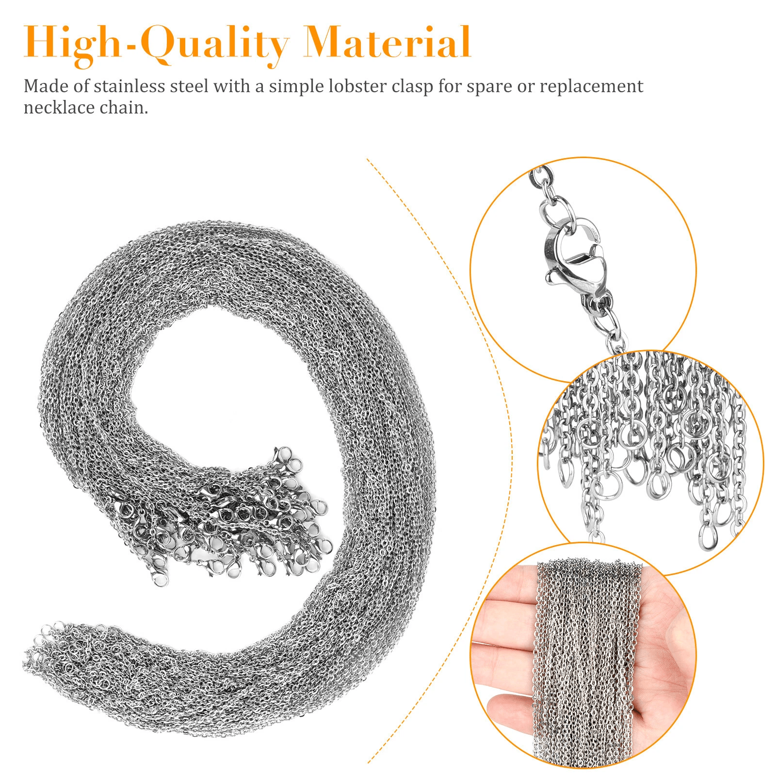 50Pcs Stainless Steel Silver Tone Chain Necklace 18 For DIY Jewelry Making Pendant Craft Replacemen 1