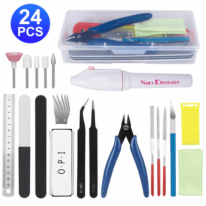 24PCS Basic Modeler Tool Set for Gundam Hobby Craft Car Model Assembling Building Kit with Tweezers, Cutter, Knife, File