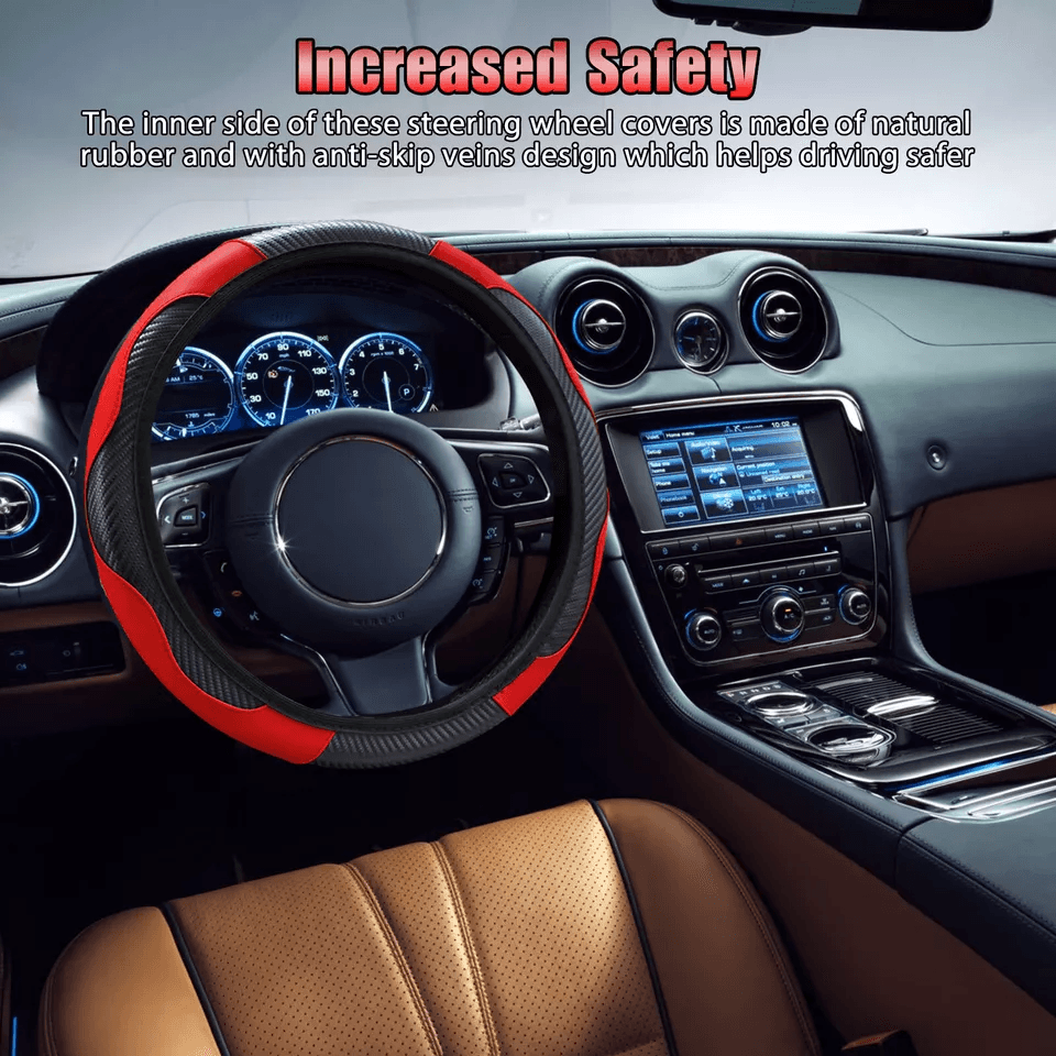 Universal Leather Car Steering Wheel Cover AntiSlip Accessories Black Fit For Standard Wheels Premi 3