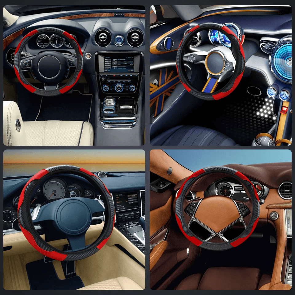 Universal Leather Car Steering Wheel Cover AntiSlip Accessories Black Fit For Standard Wheels Premi 4
