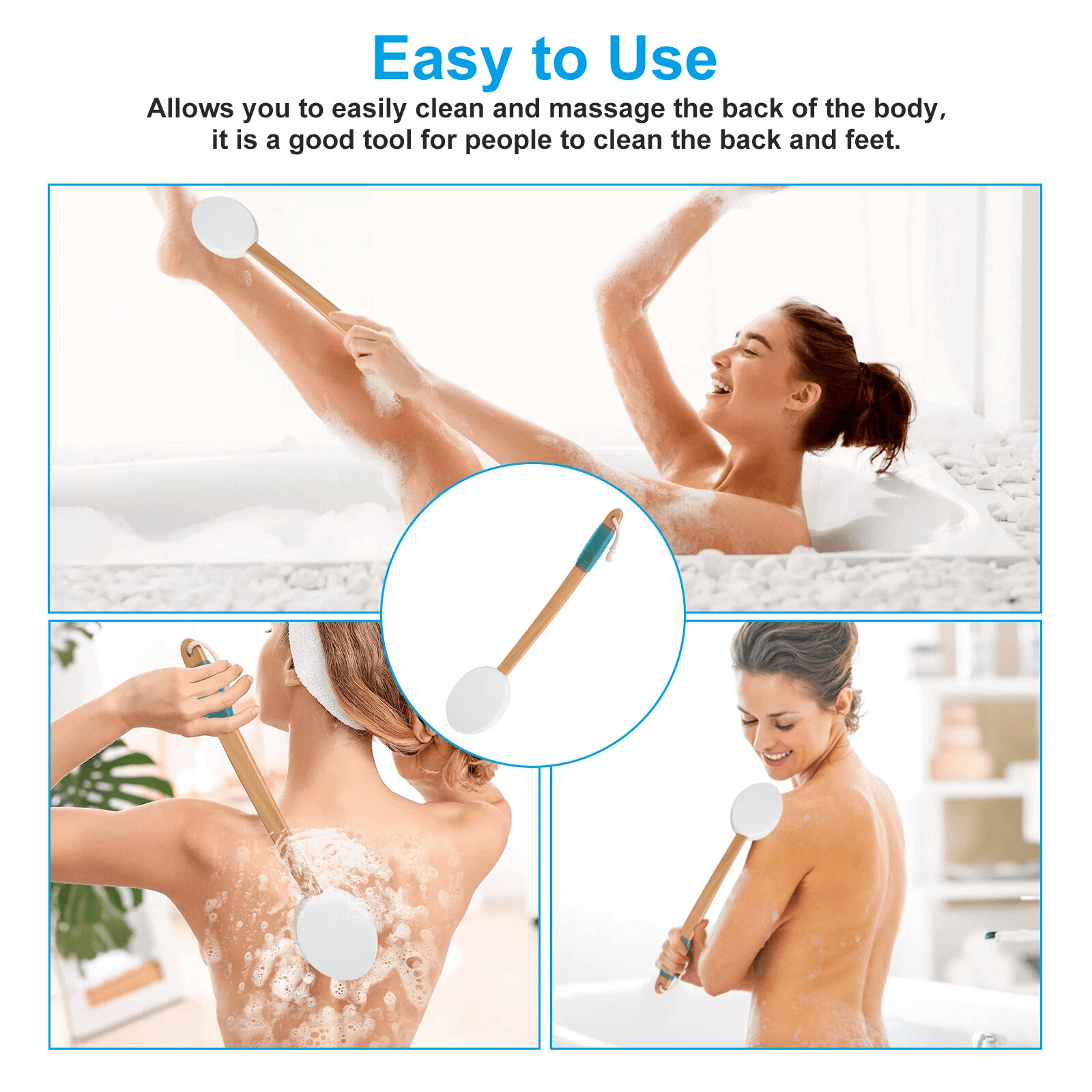 175in Long Lotion Applicator For Back Wooden Handle Bath Brush For Applying Body Creams Tanners  Su 2