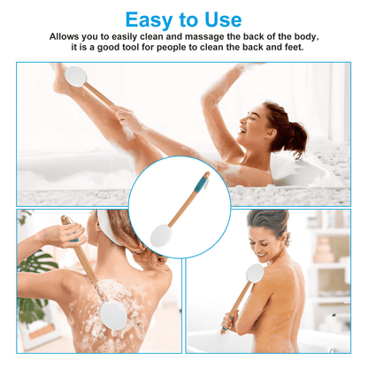 175in Long Lotion Applicator For Back Wooden Handle Bath Brush For Applying Body Creams Tanners  Su 2