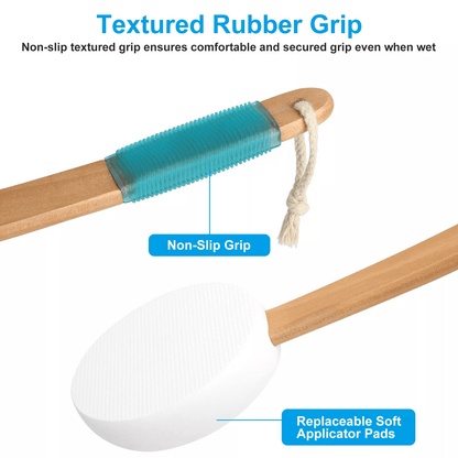 175in Long Lotion Applicator For Back Wooden Handle Bath Brush For Applying Body Creams Tanners  Su 6