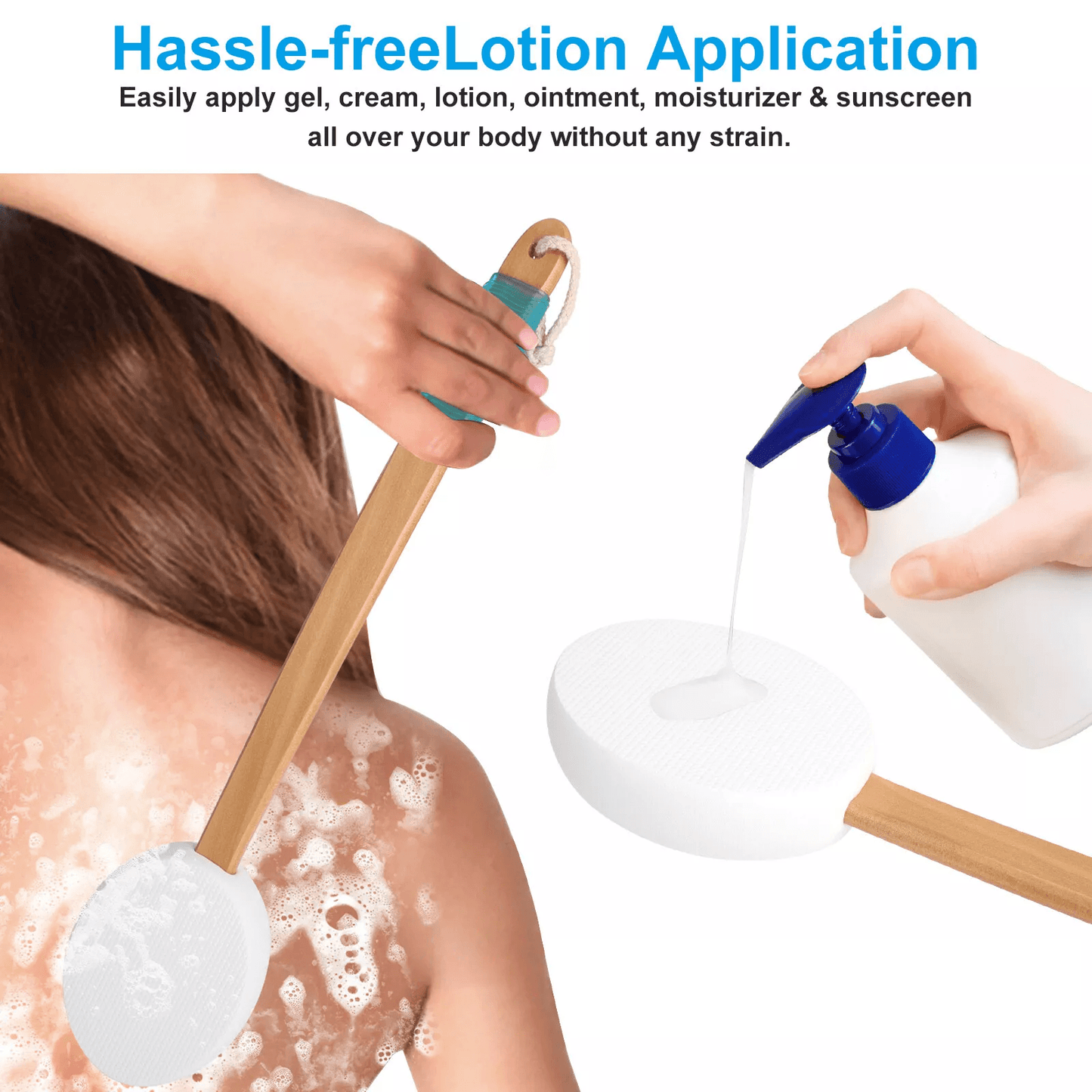 175in Long Lotion Applicator For Back Wooden Handle Bath Brush For Applying Body Creams Tanners  Su 3