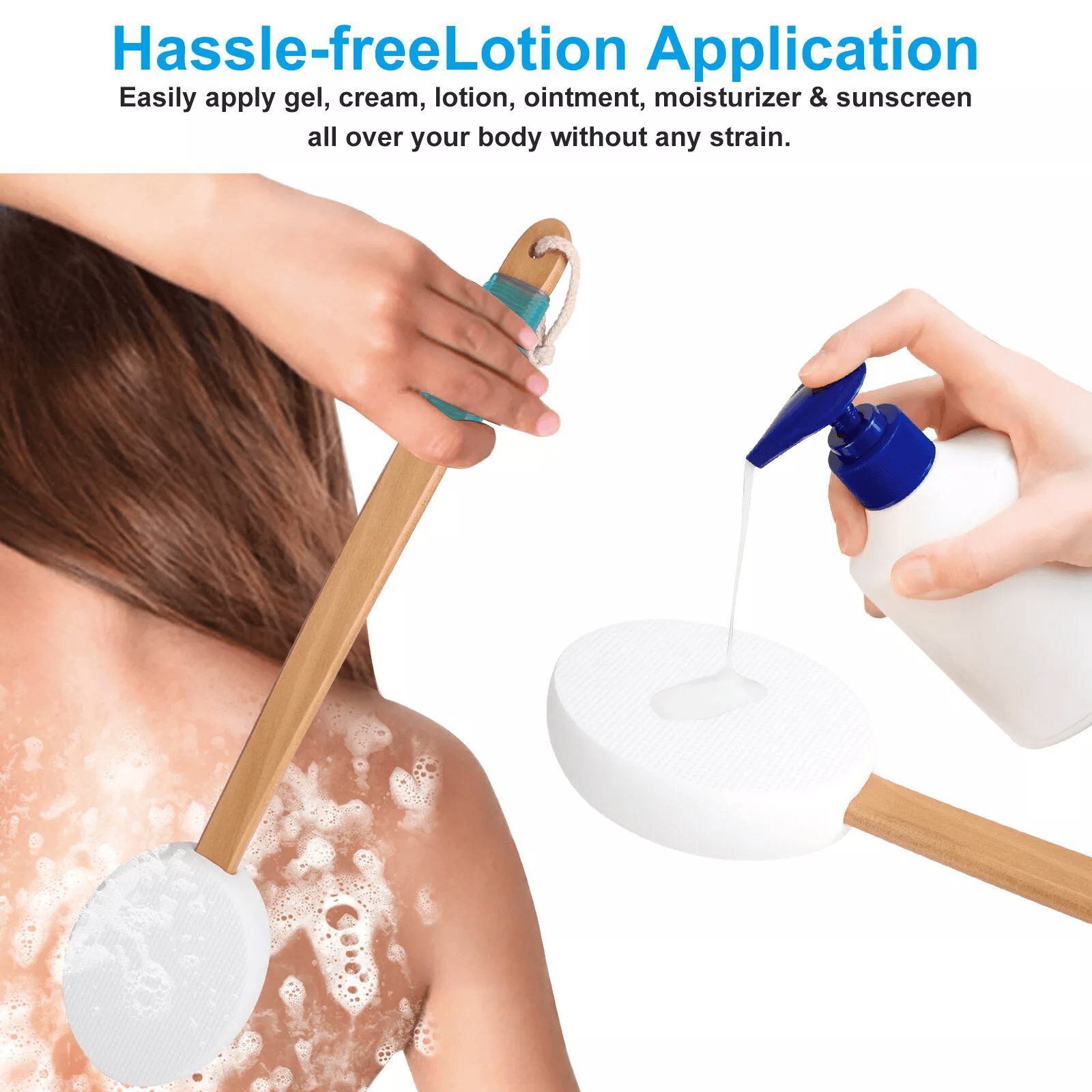 175in Long Lotion Applicator For Back Wooden Handle Bath Brush For Applying Body Creams Tanners  Su 3