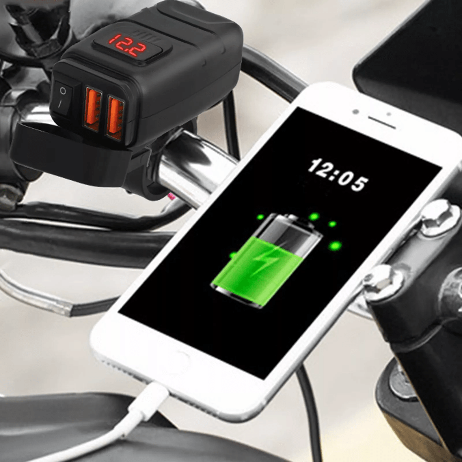 Motorcycle USB Charger Quick Charge Dual USB Port Waterproof Phone GPS Charger With Voltmeter Switc 4
