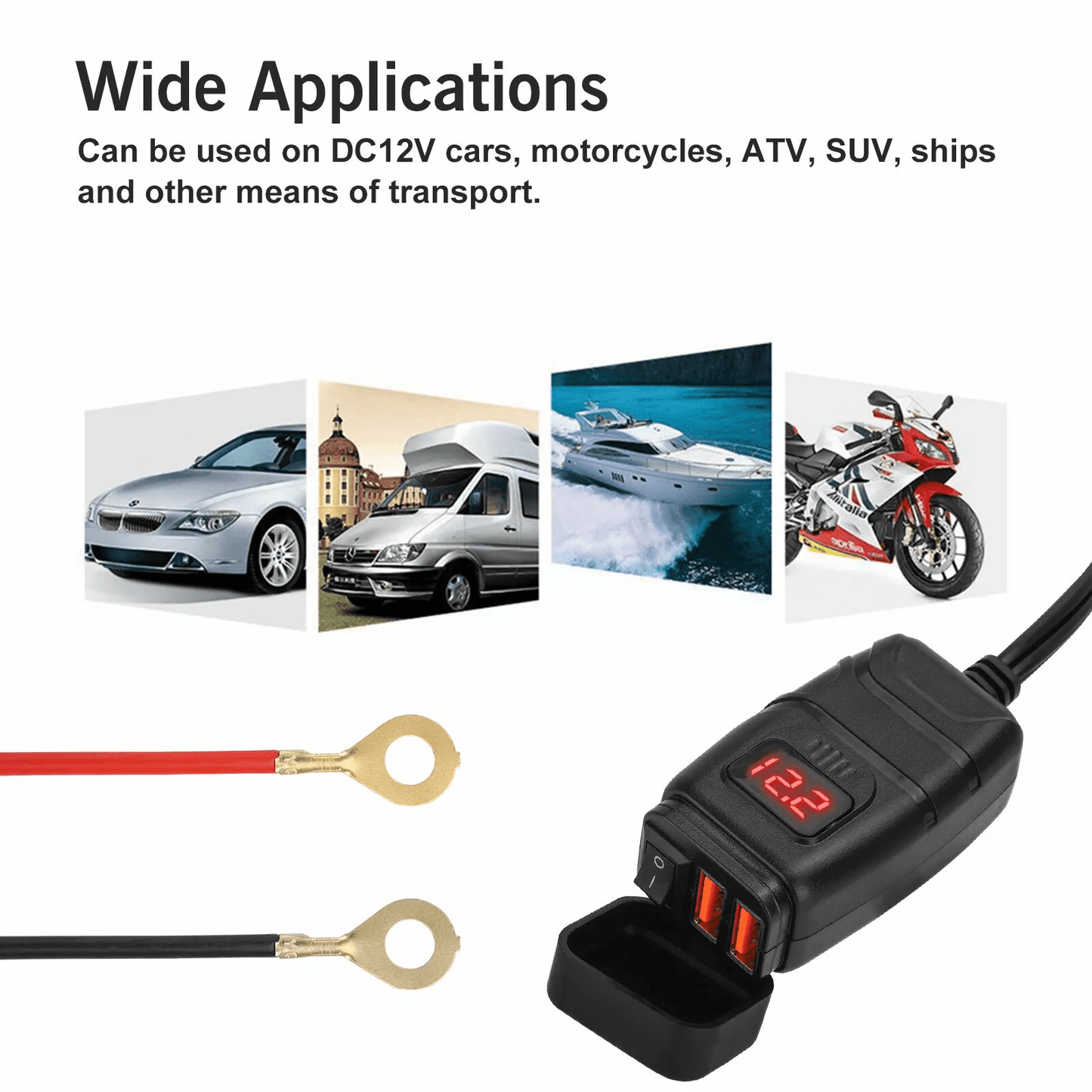 Motorcycle USB Charger Quick Charge Dual USB Port Waterproof Phone GPS Charger With Voltmeter Switc 5