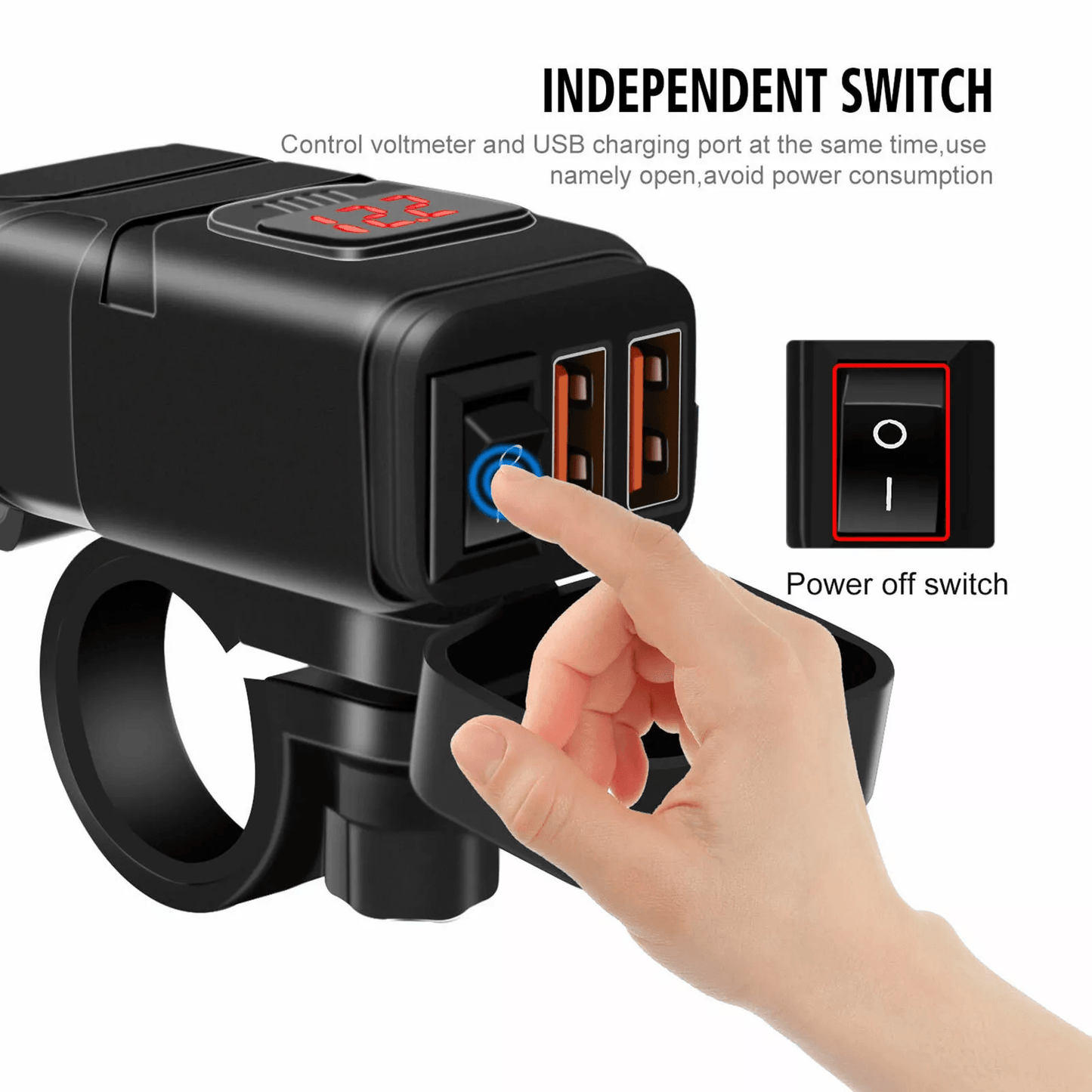 Motorcycle USB Charger Quick Charge Dual USB Port Waterproof Phone GPS Charger With Voltmeter Switc 1